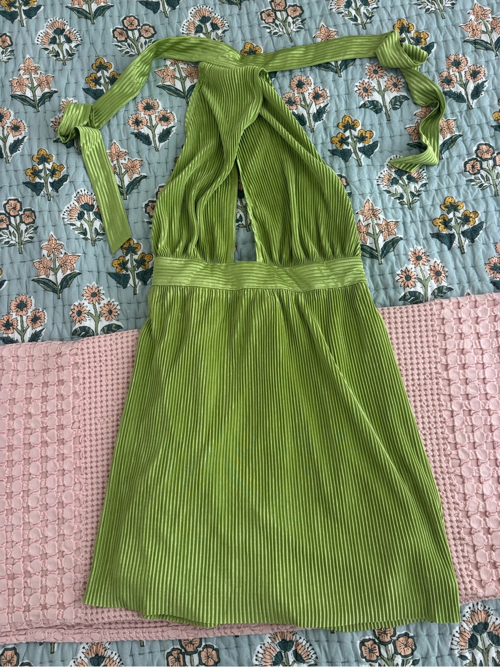 Sincerely Jules Lime Green Pleated Halter Dress